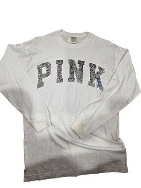 PINK Victoria's Secret XS white silver sequins long sleeve nwt bling